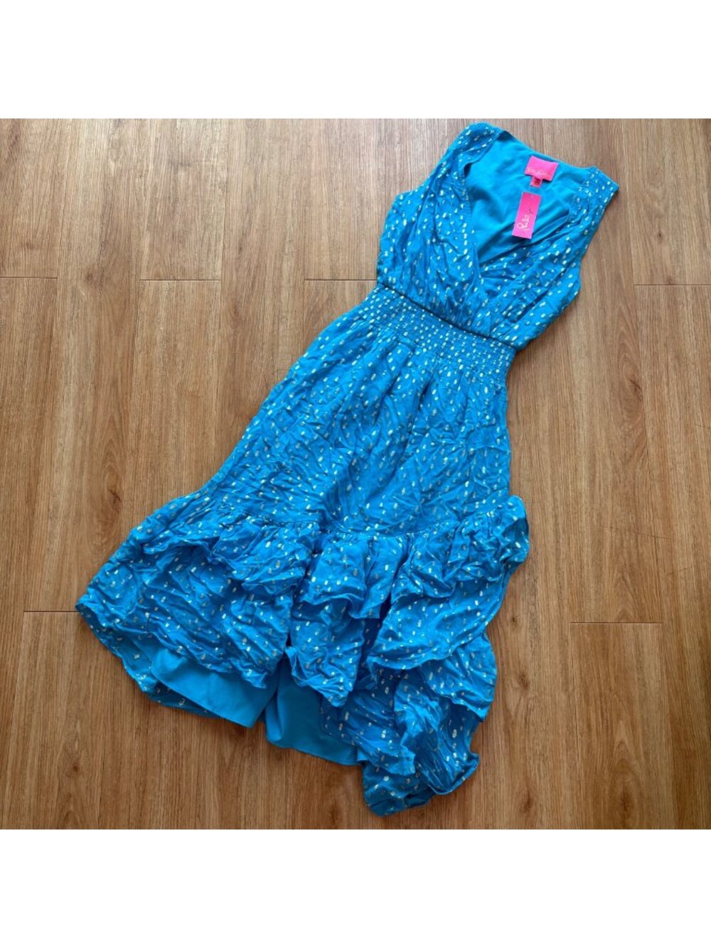 Lilly Pulitzer Valeri Midi Dress Cumulus Blue Metallic Clip NWT Women’s Size 4